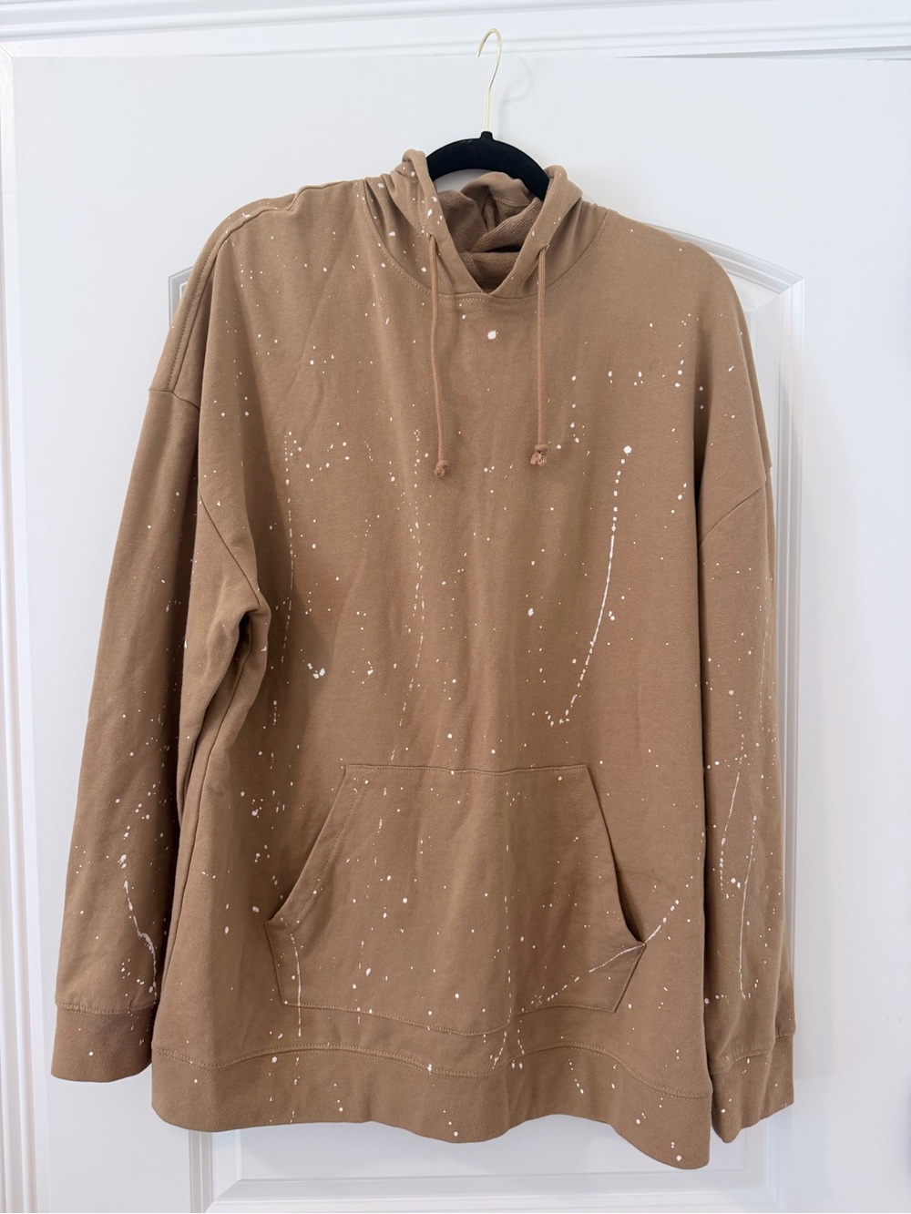 Men’s PacSun Distressed Tan Paint Splatter Hoodie Size Large Oversized Fit